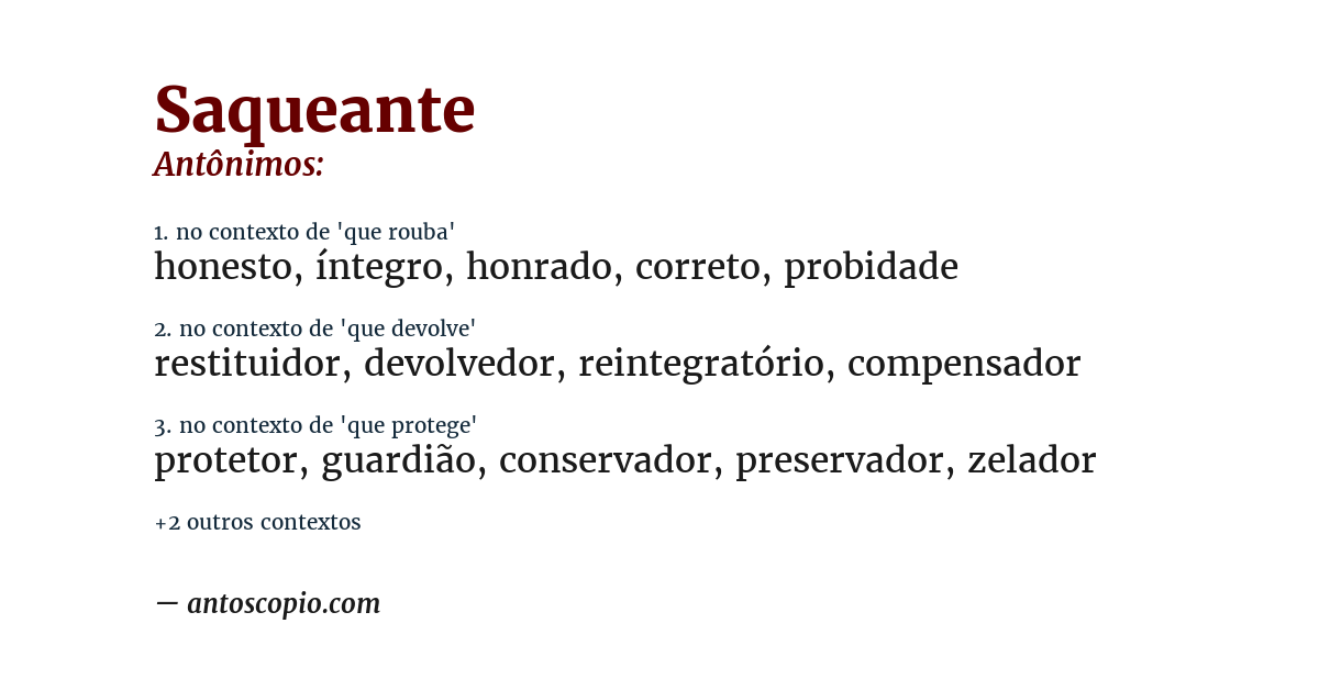 Antônimo de saqueante