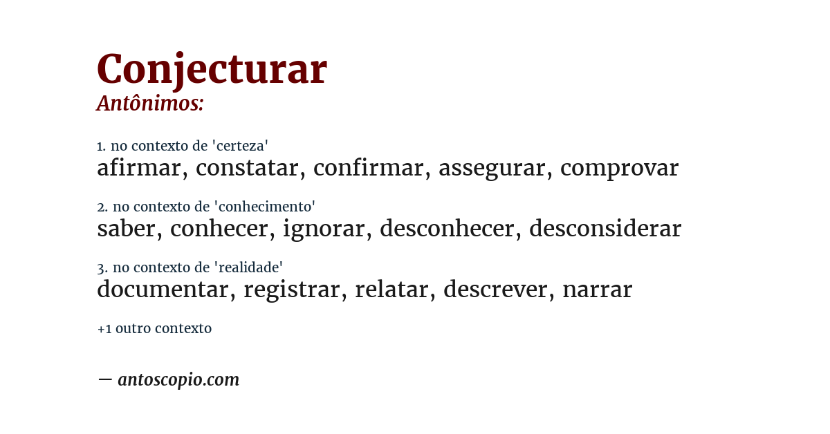 Antônimo de conjecturar