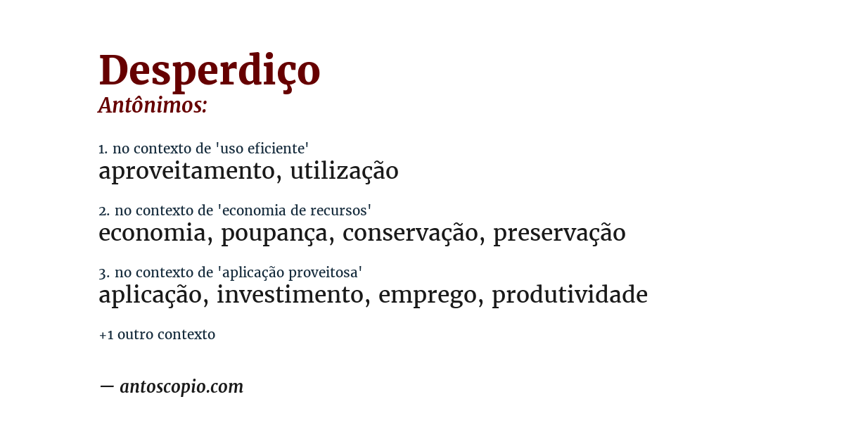 Antônimo de desperdiço
