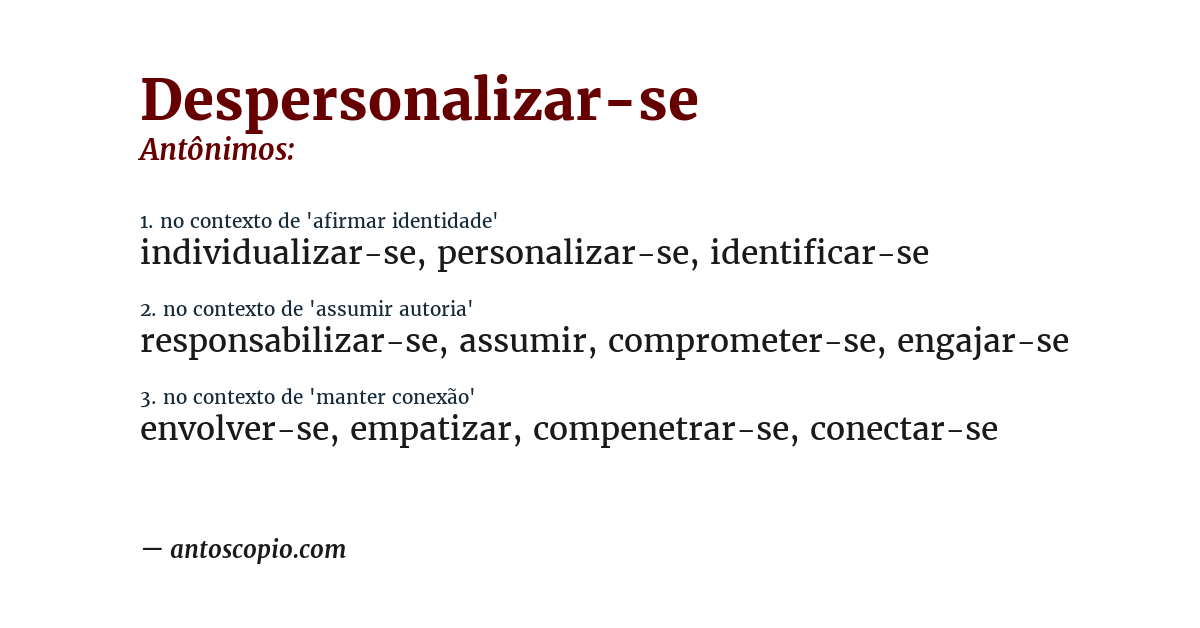 Antônimo de despersonalizar-se
