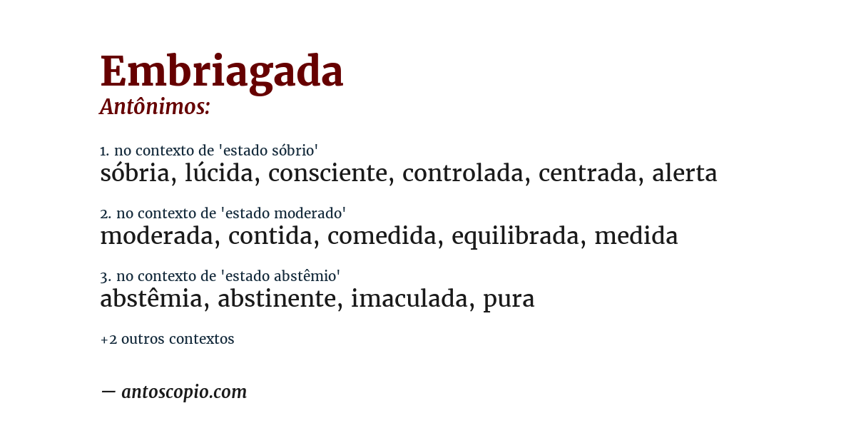 Antônimo de embriagada