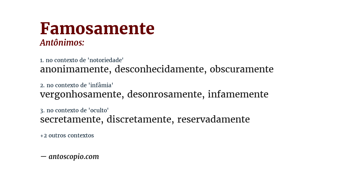 Antônimo de famosamente