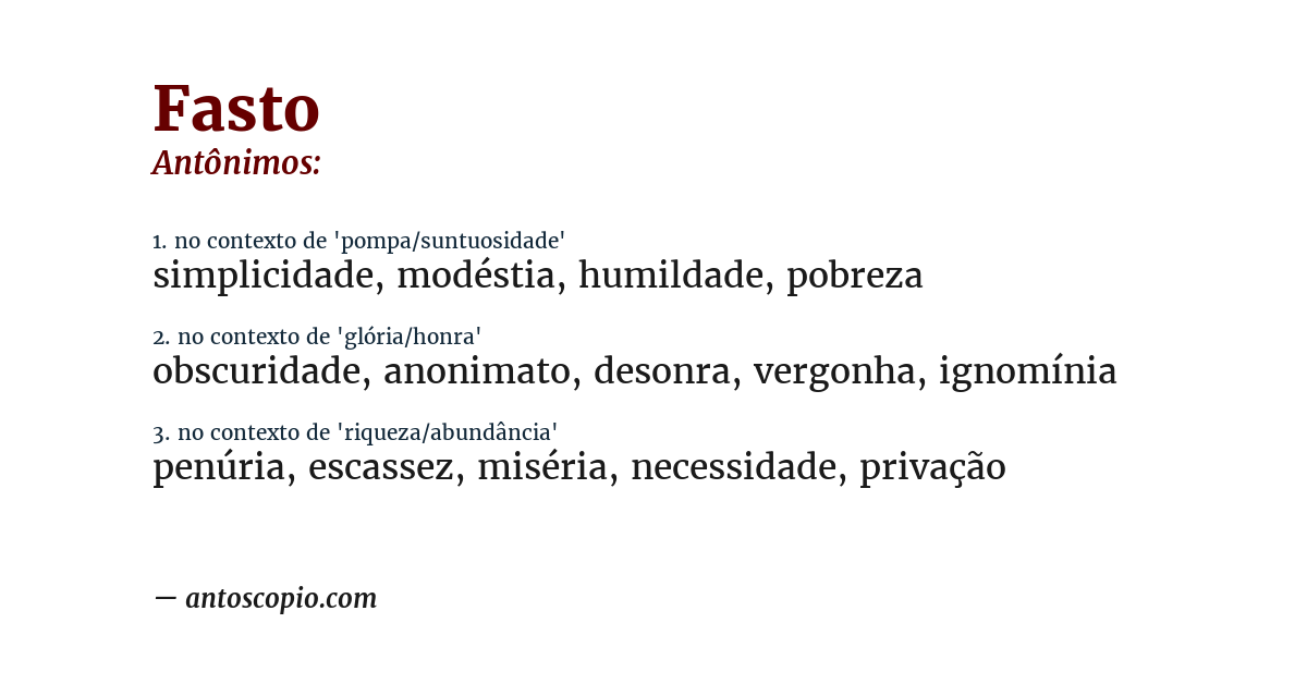 Antônimo de fasto