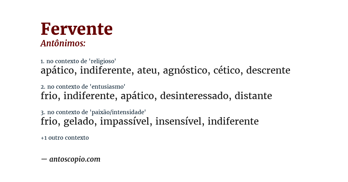 Antônimo de fervente