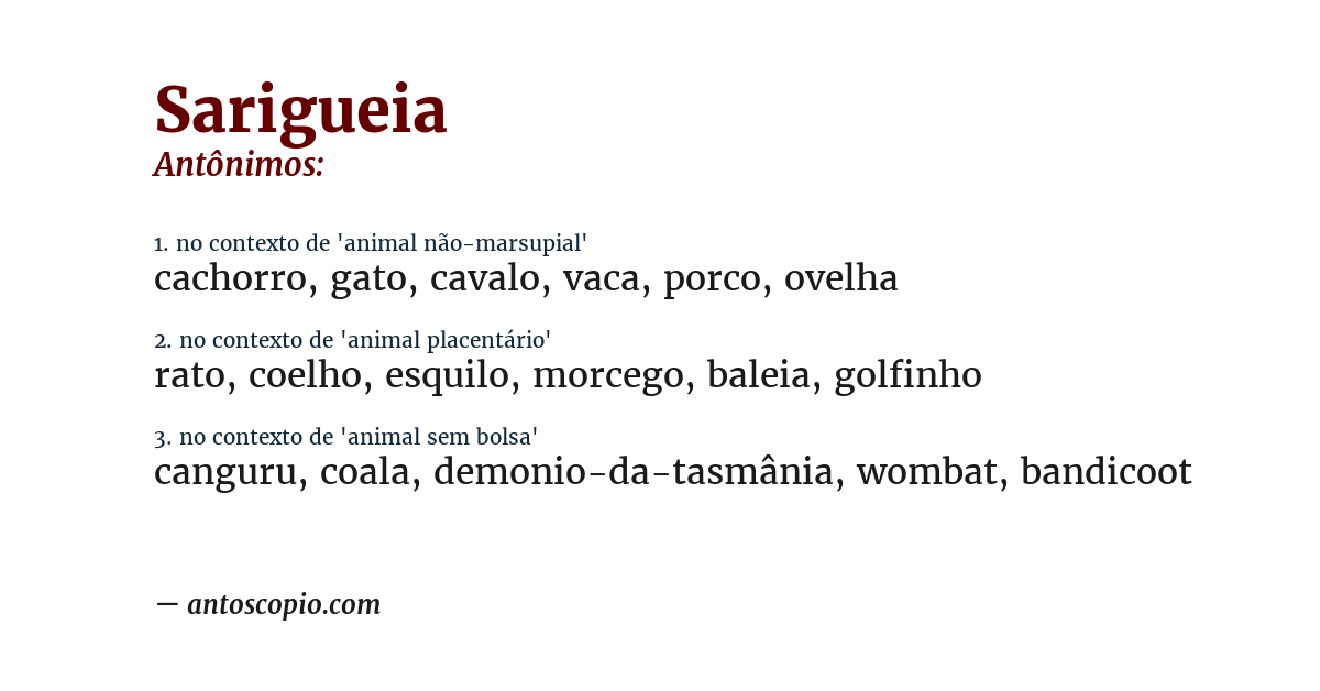 Antônimo de sarigueia