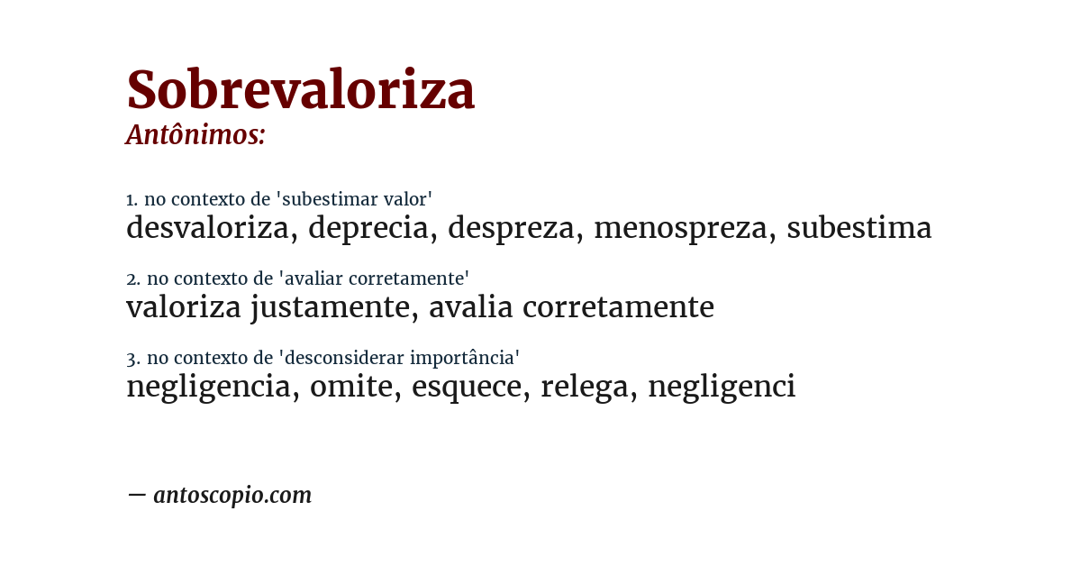 Antônimo de sobrevaloriza
