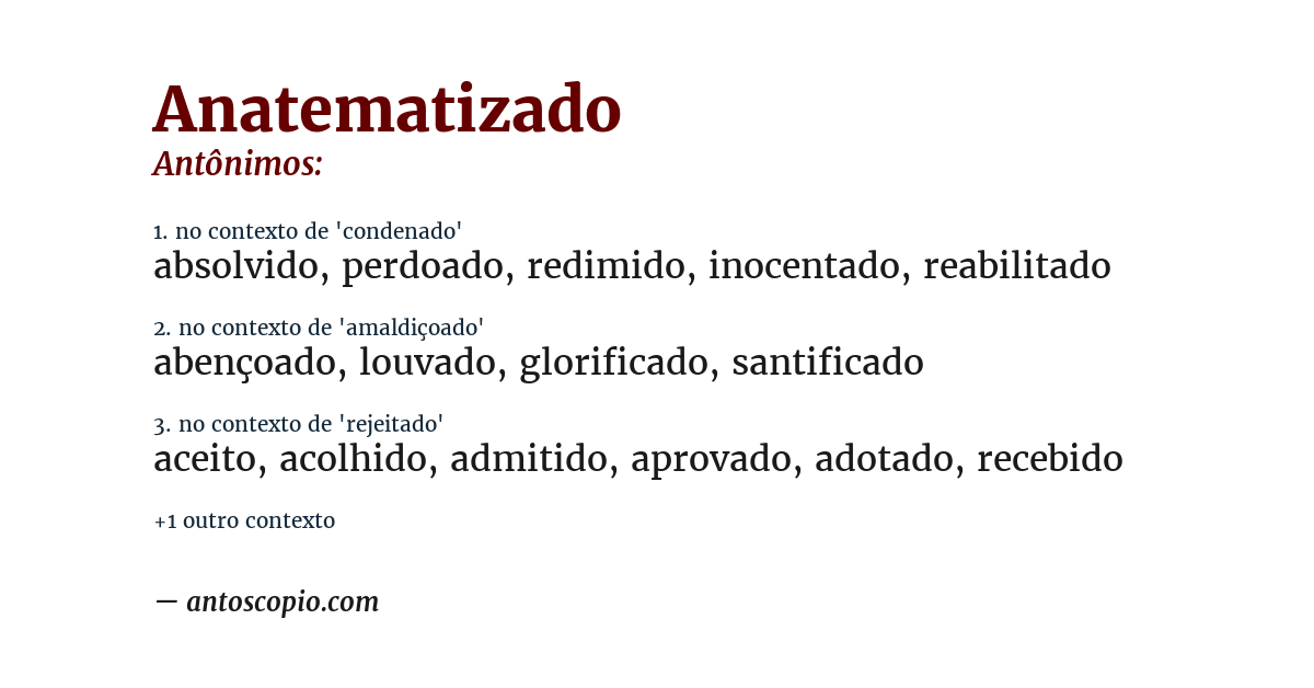 Antônimo de anatematizado