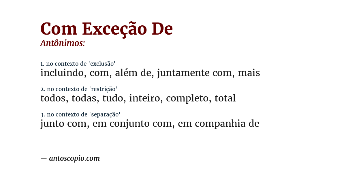 Antônimo de com exceção de