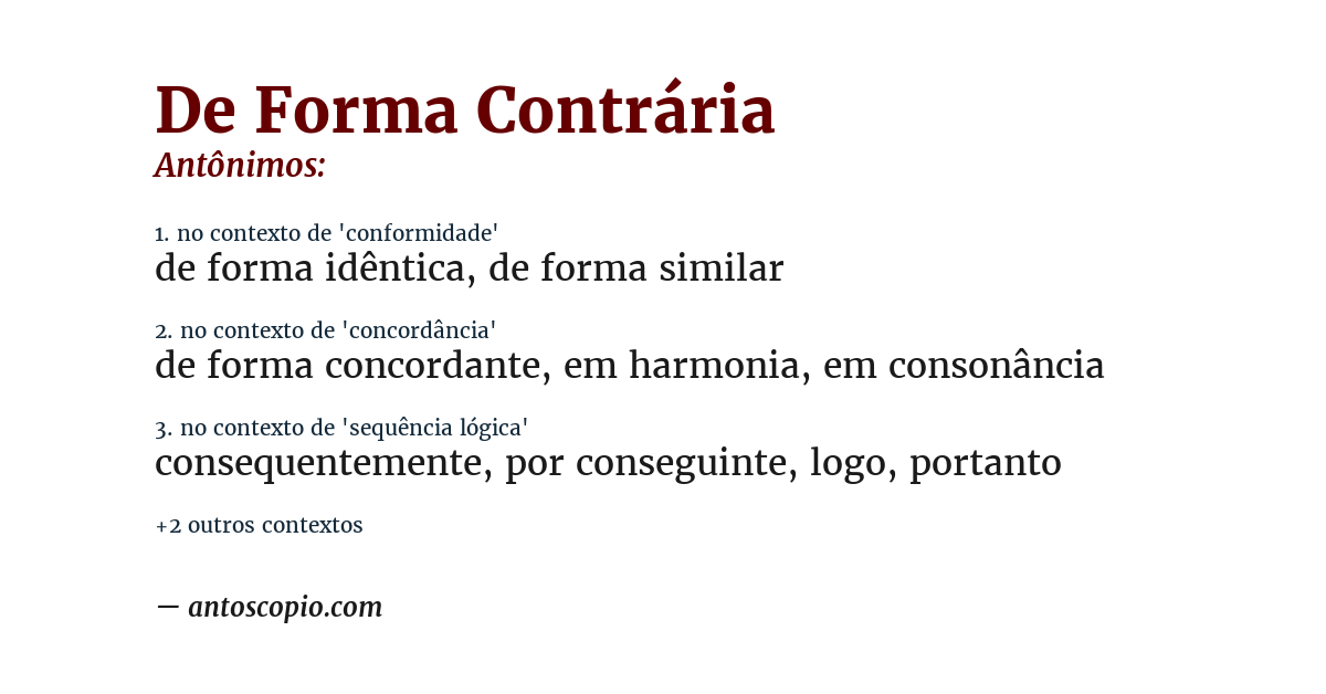 Antônimo de de forma contrária