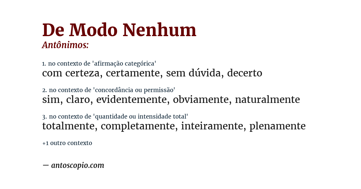Antônimo de de modo nenhum