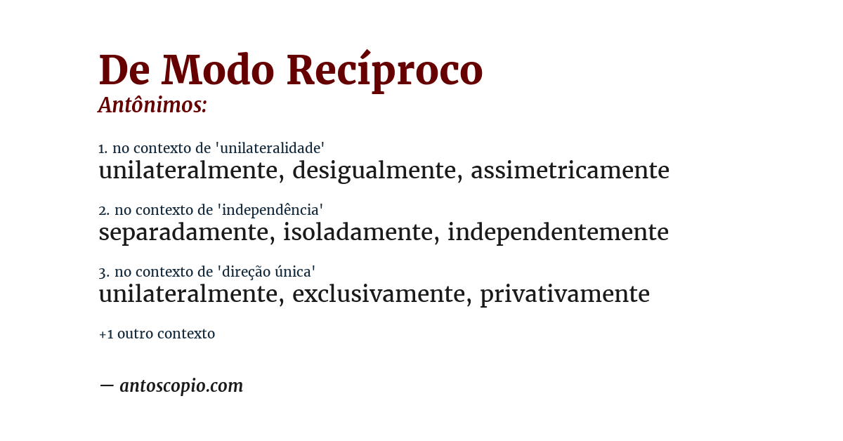 Antônimo de de modo recíproco