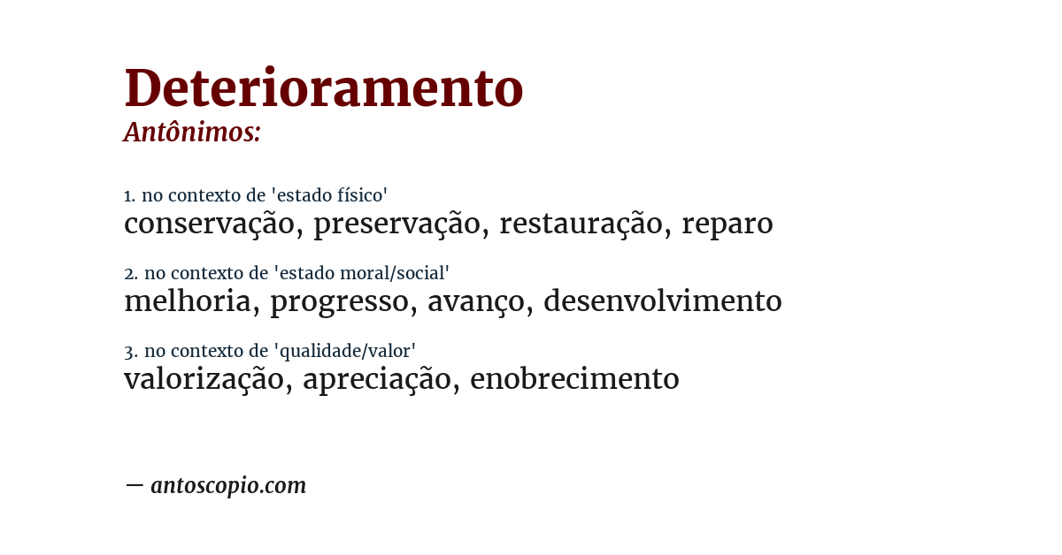 Antônimo de deterioramento