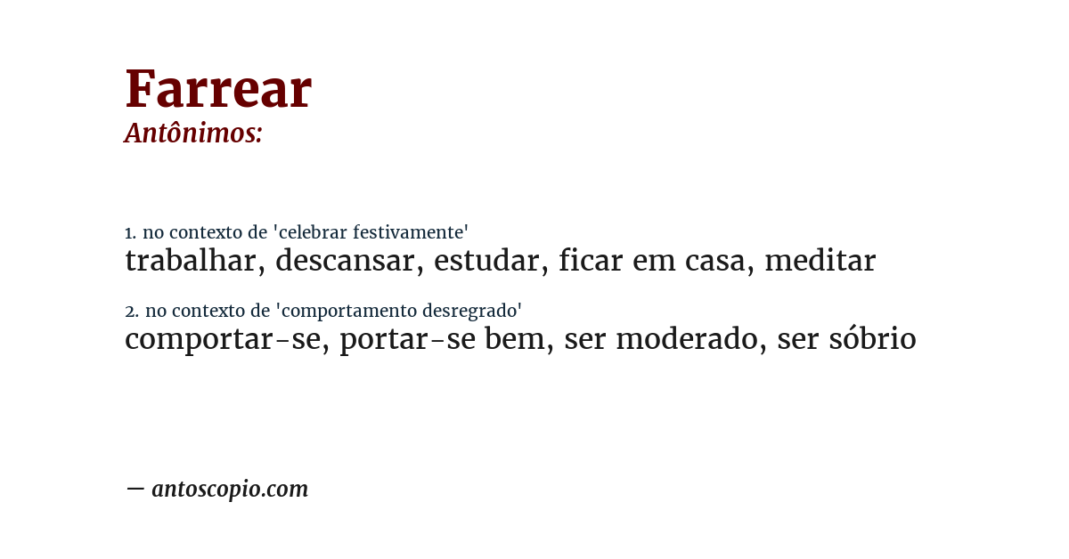 Antônimo de farrear