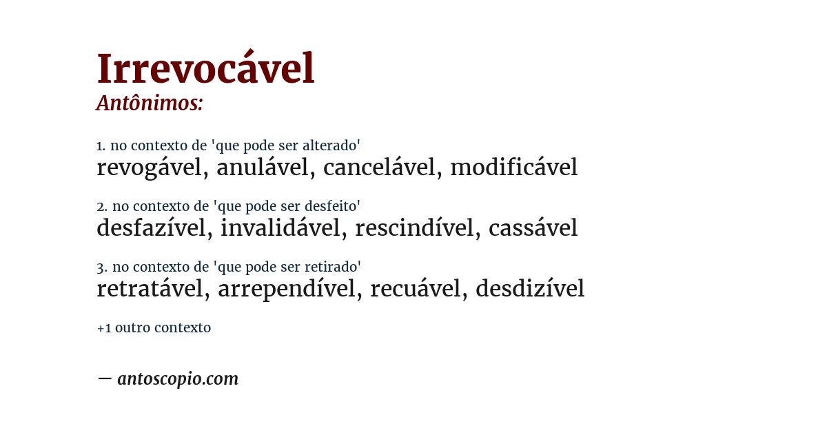 Antônimo de irrevocável