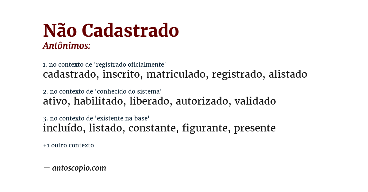 Antônimo de não cadastrado