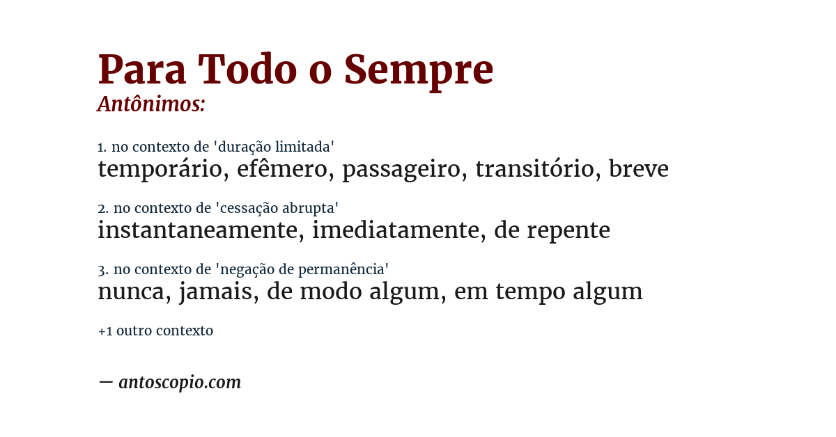Antônimo de para todo o sempre