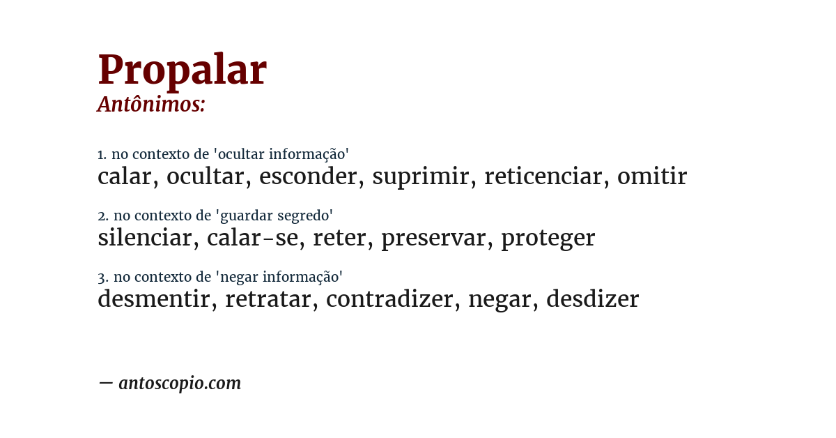 Antônimo de propalar