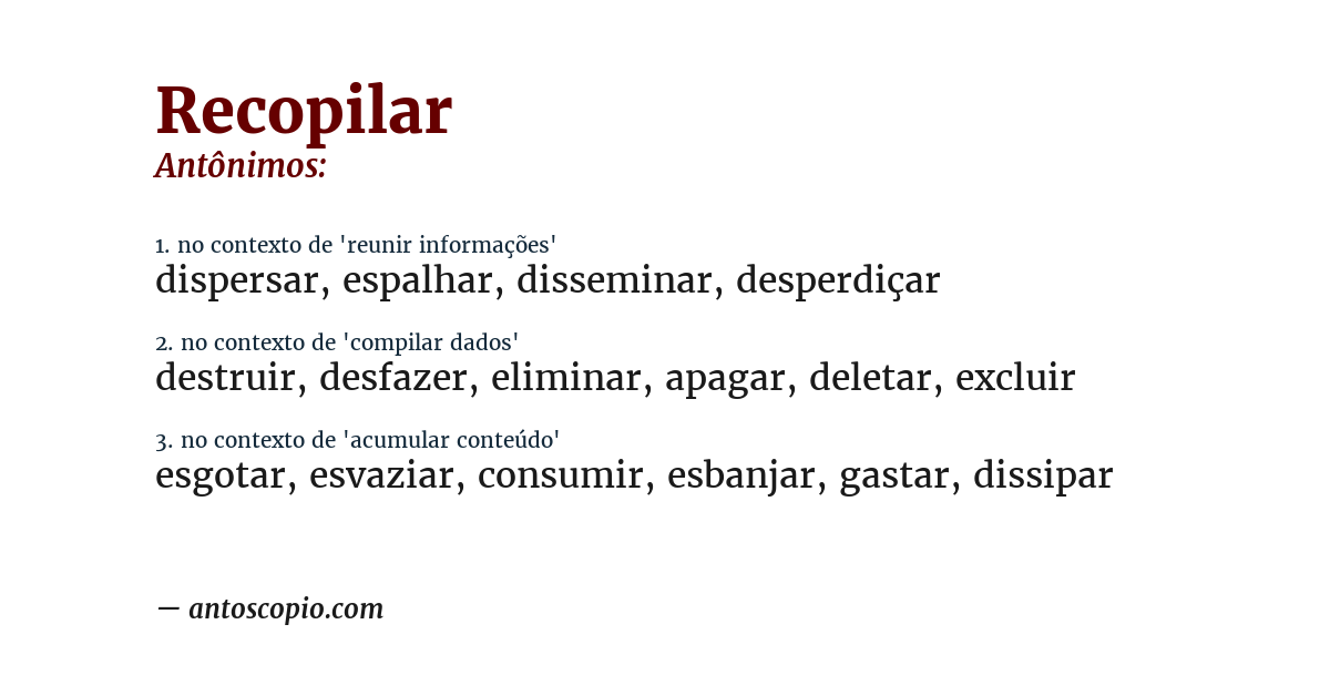 Antônimo de recopilar