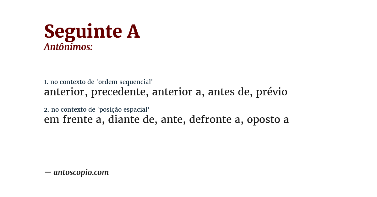 Antônimo de seguinte a
