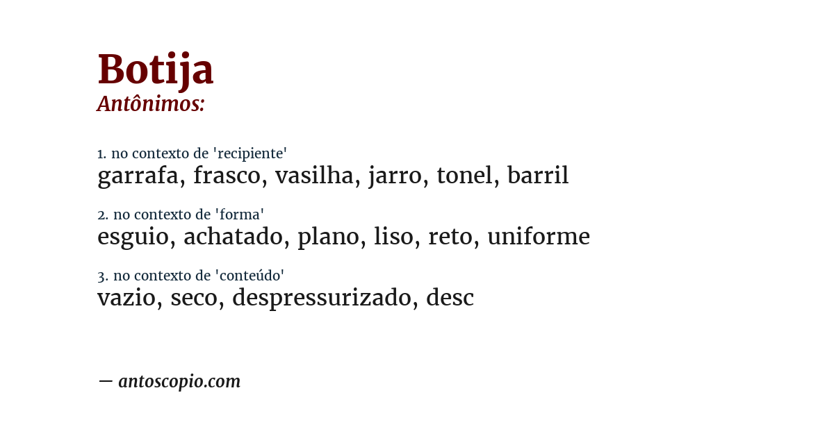 Antônimo de botija