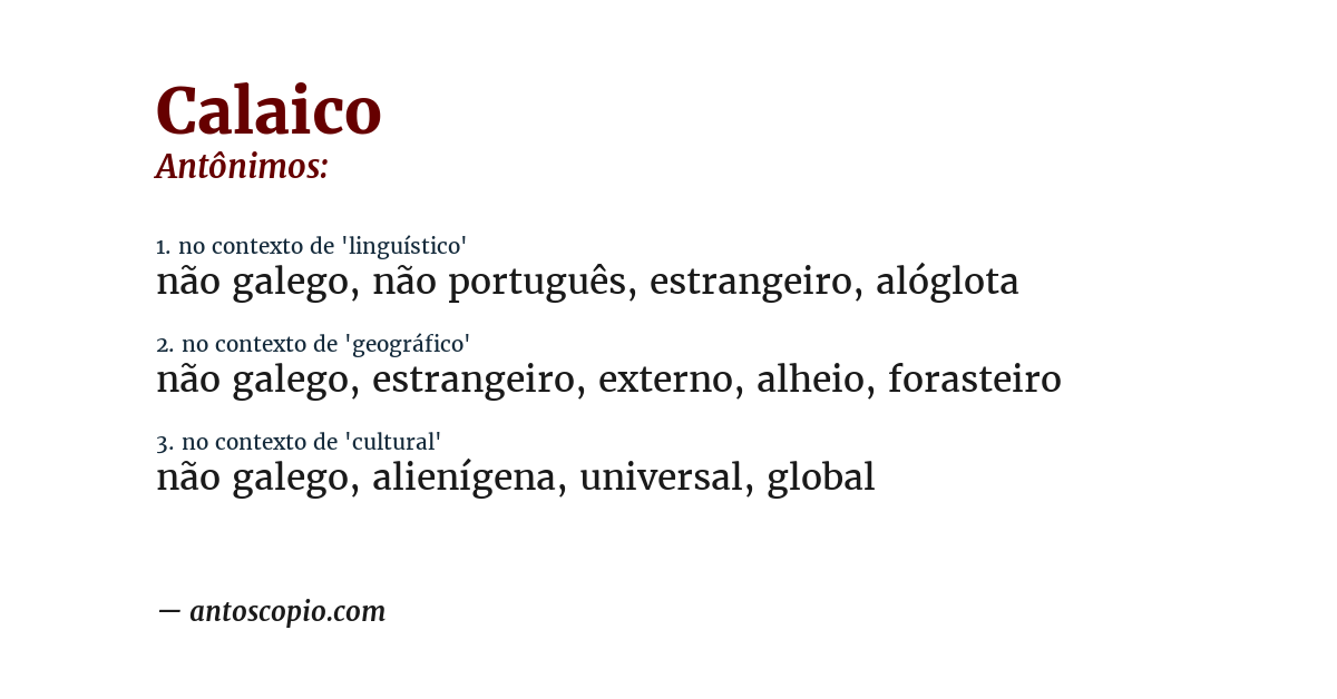 Antônimo de calaico