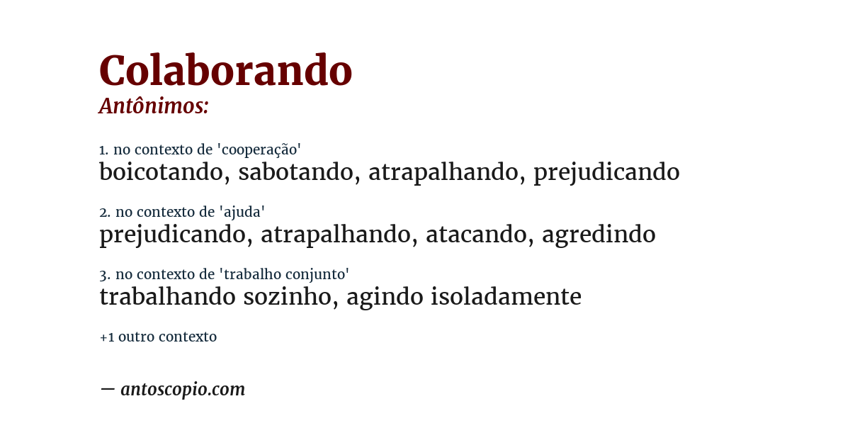 Antônimo de colaborando