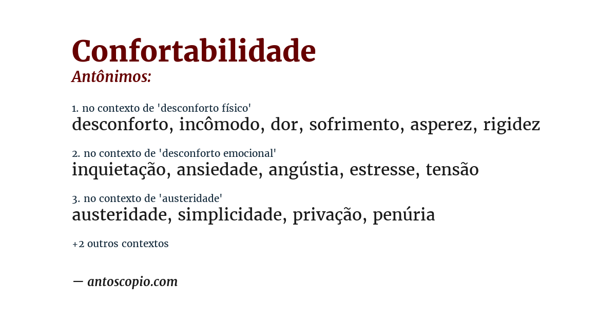 Antônimo de confortabilidade