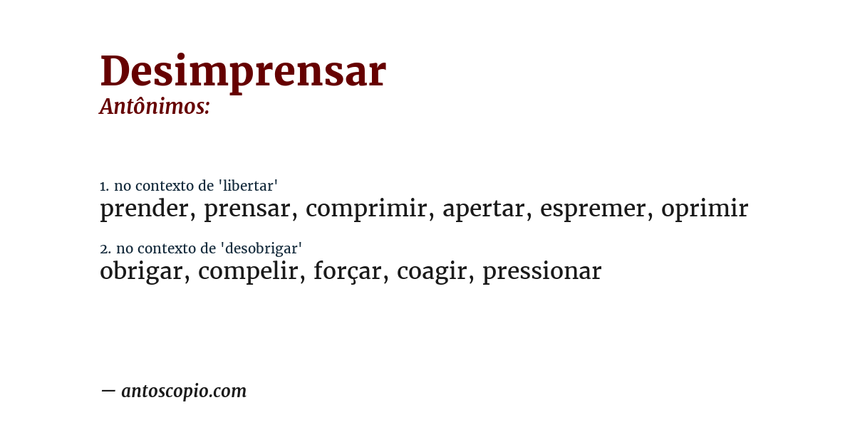 Antônimo de desimprensar