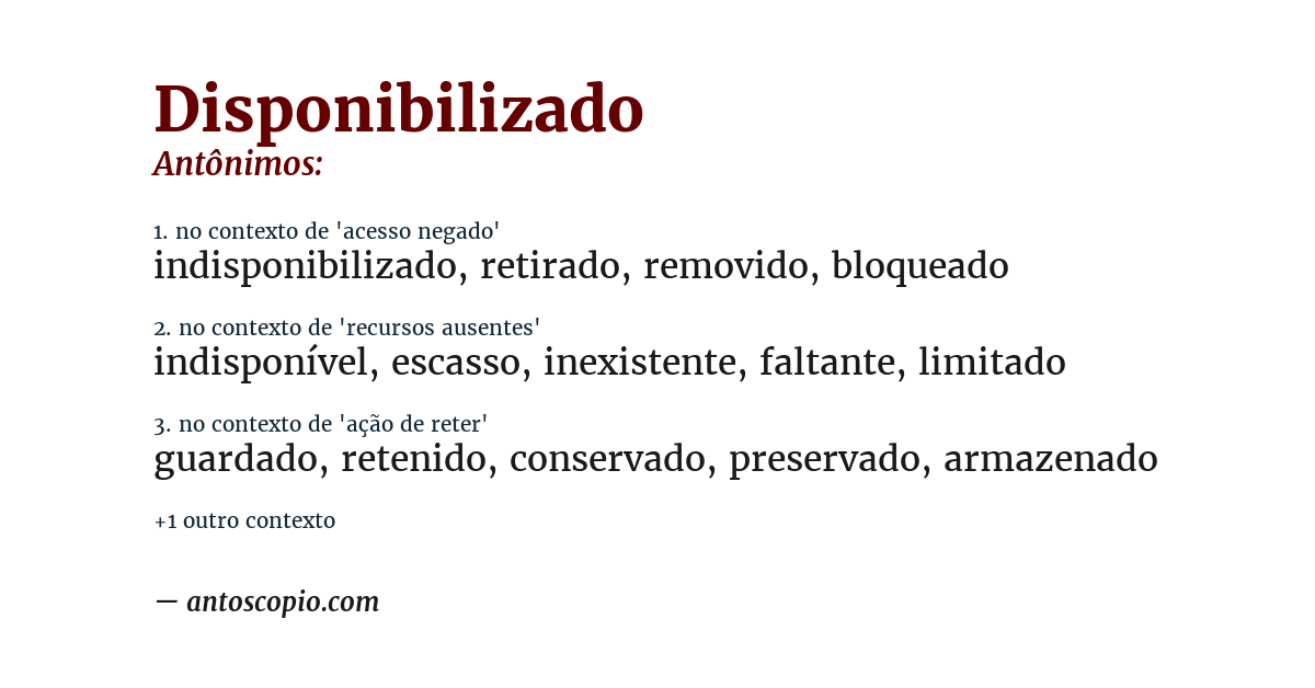 Antônimo de disponibilizado