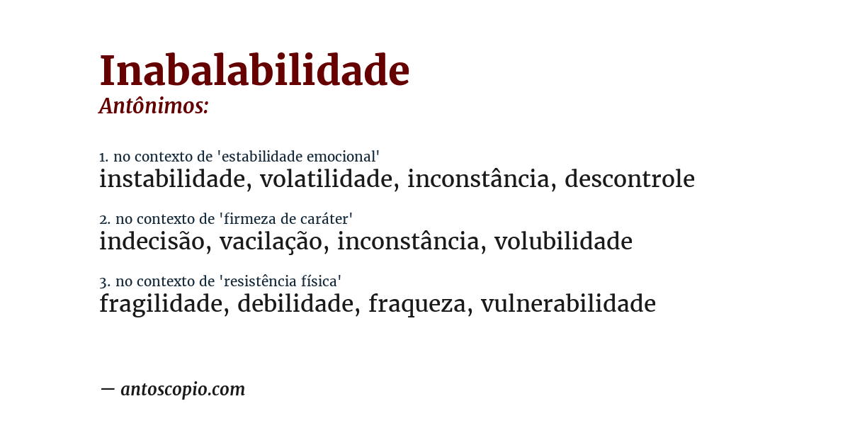 Antônimo de inabalabilidade