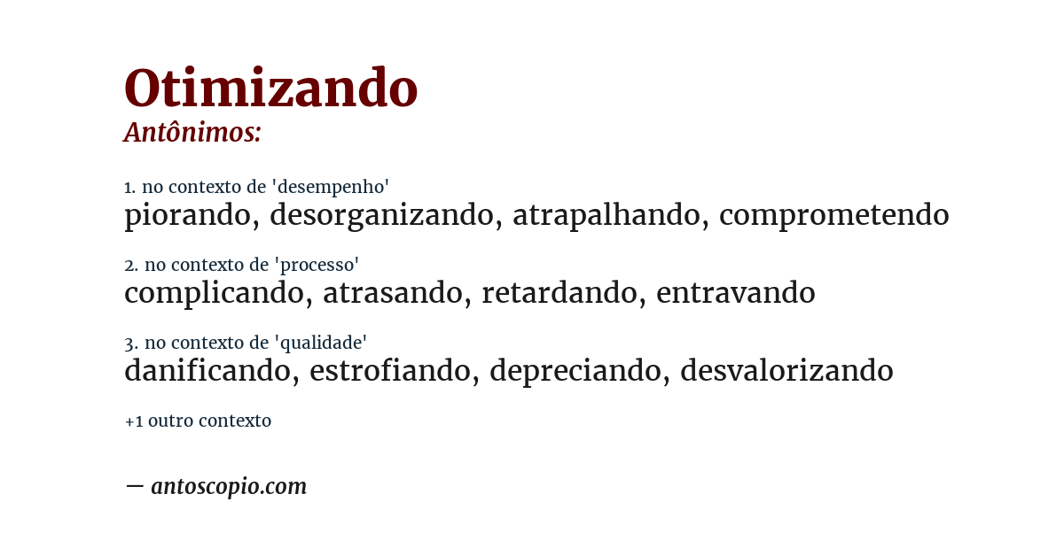 Antônimo de otimizando