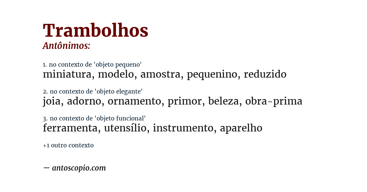 Antônimo de trambolhos