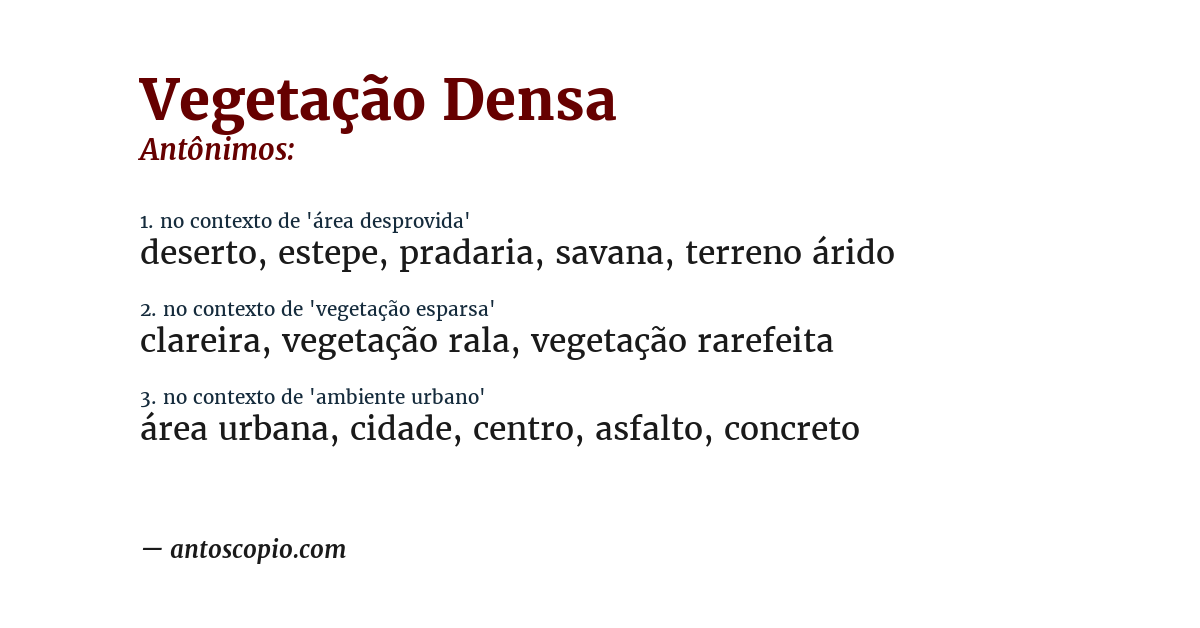 Antônimo de vegetação densa