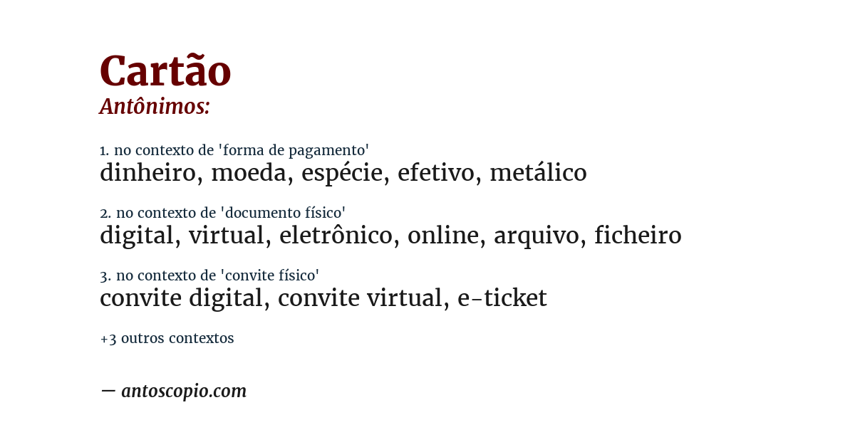 Antônimo de cartão