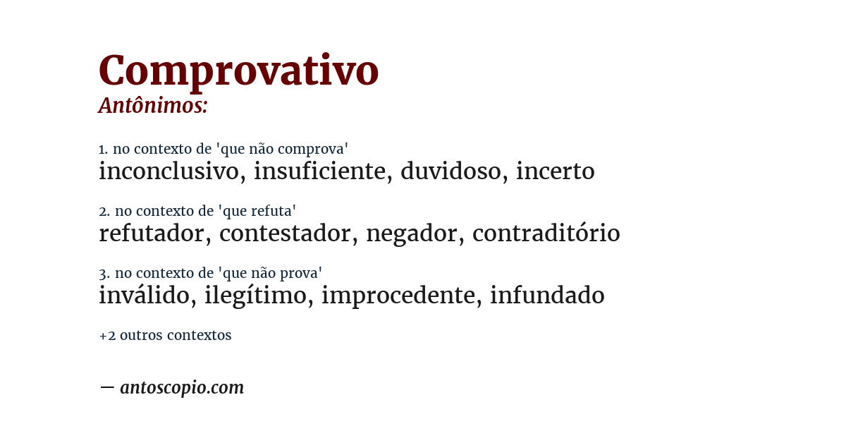 Antônimo de comprovativo