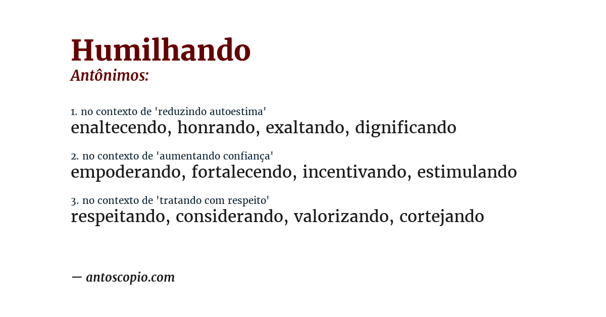 Antônimo de humilhando