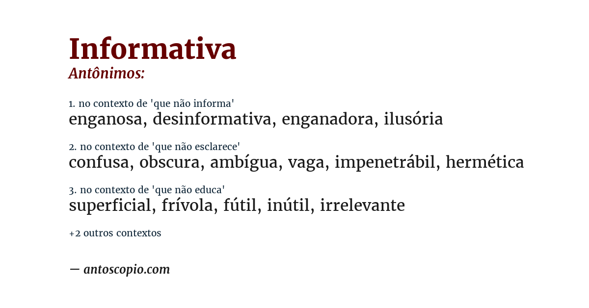 Antônimo de informativa