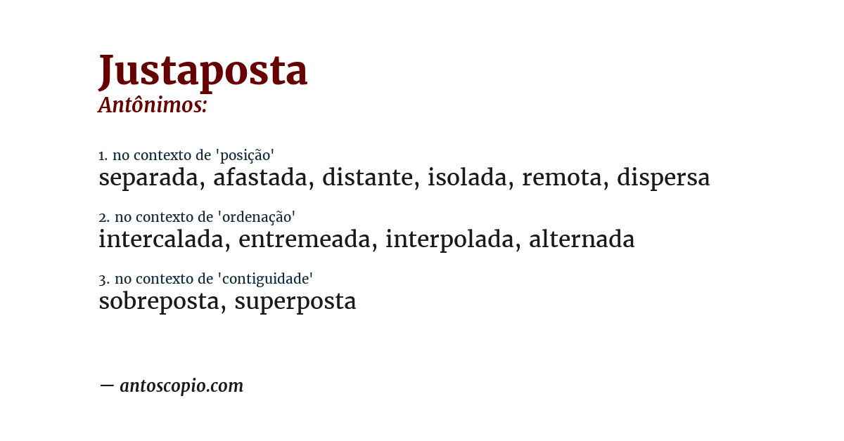 Antônimo de justaposta