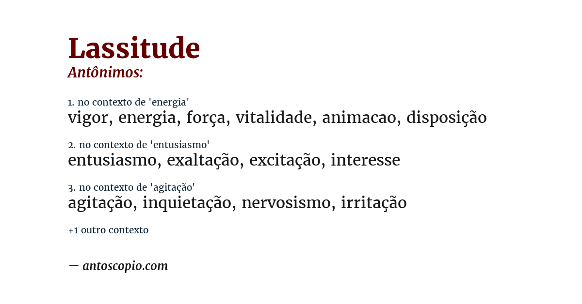 Antônimo de lassitude