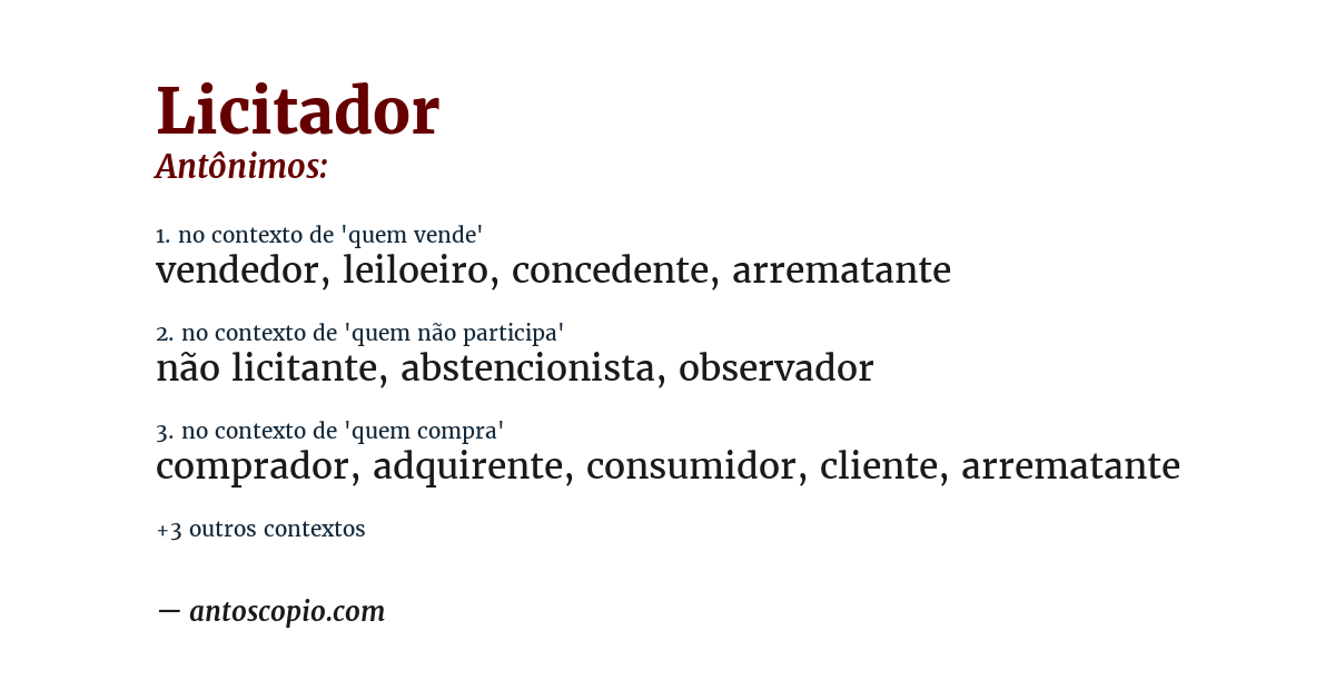 Antônimo de licitador