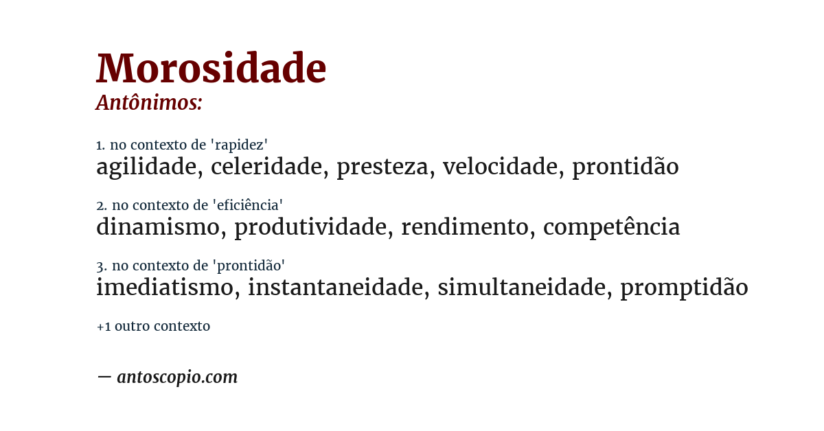 Antônimo de morosidade