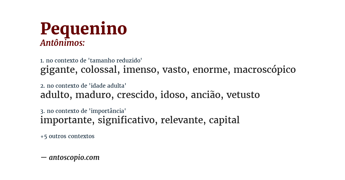 Antônimo de pequenino