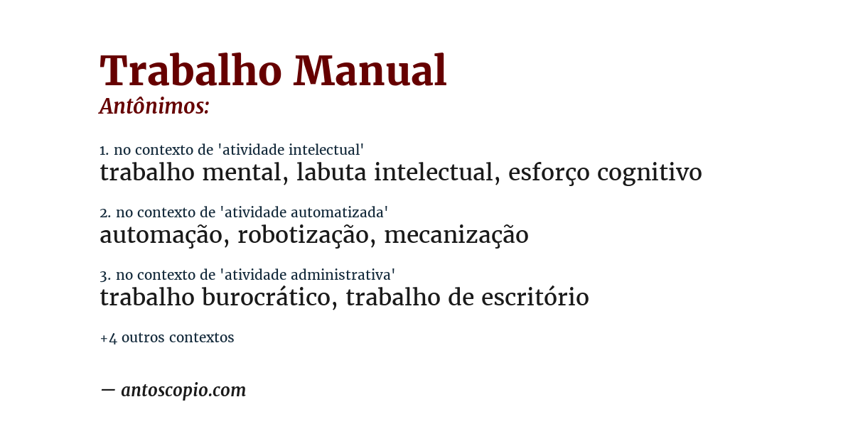 Antônimo de trabalho manual