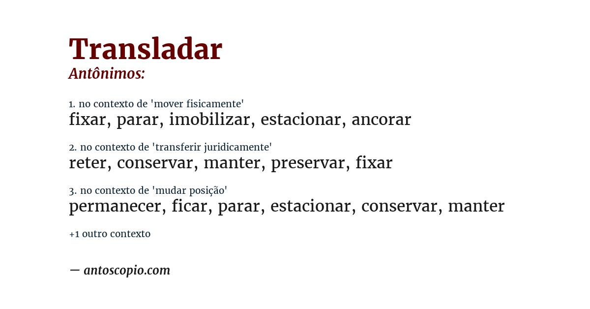 Antônimo de transladar