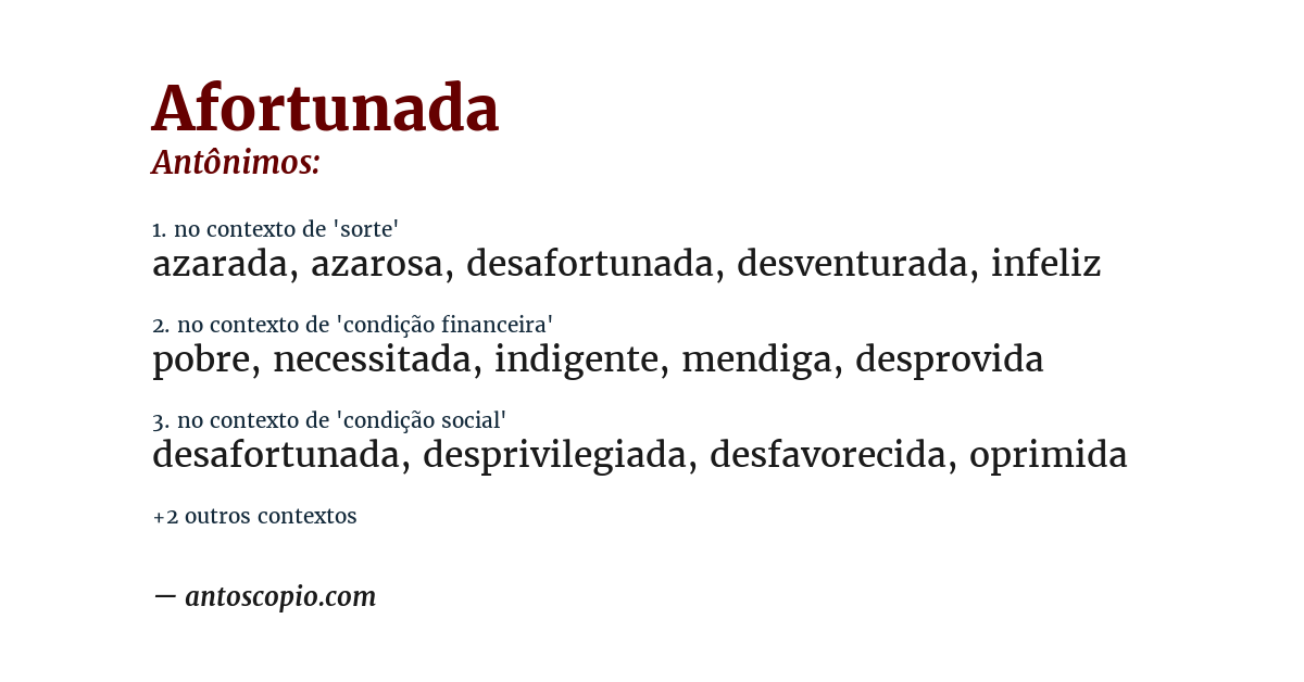 Antônimo de afortunada