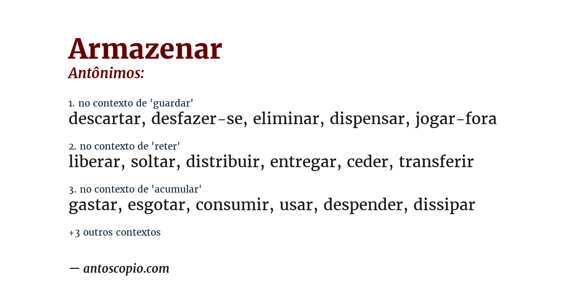 Antônimo de armazenar