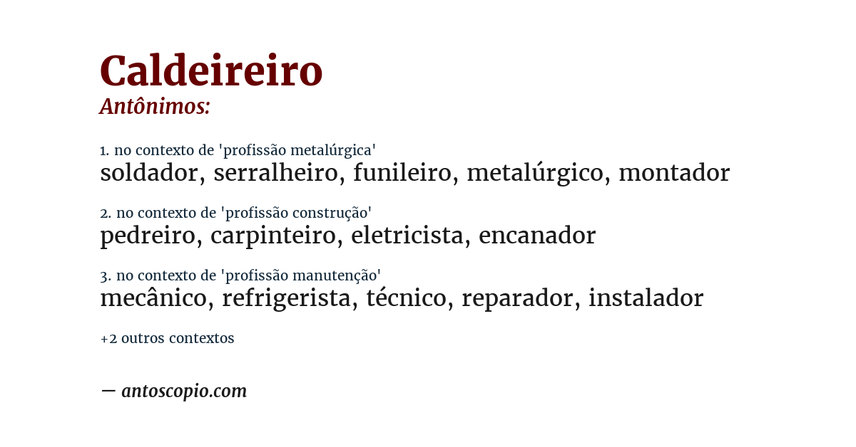 Antônimo de caldeireiro