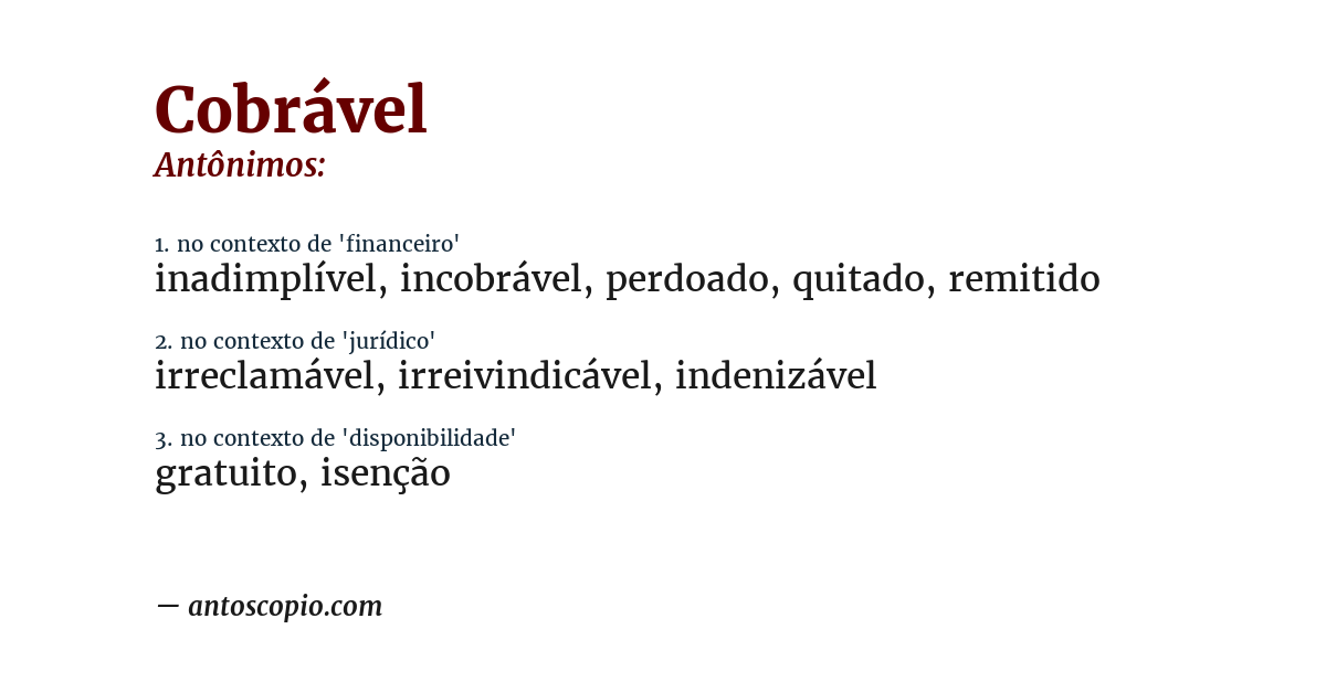 Antônimo de cobrável
