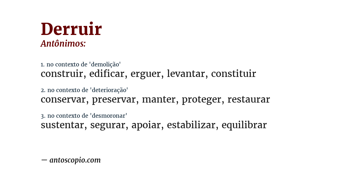 Antônimo de derruir