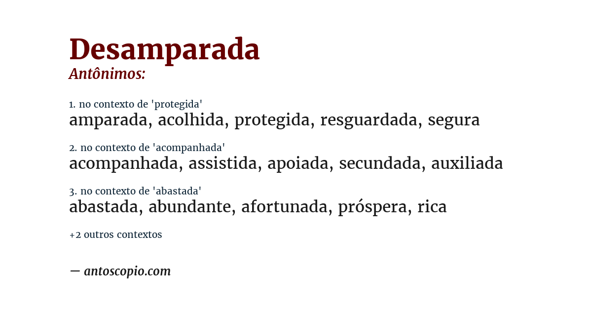 Antônimo de desamparada